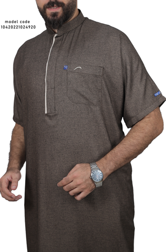 Akkaf Linen Blue Jalabiya - Half Sleeves - Model 4920