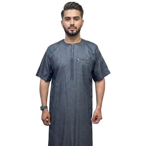 جلابية كتان راقي نص كم عرض 24 موديل 4075 