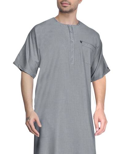 Men's embroidered cotton jellabiya, short sleeves, model 802