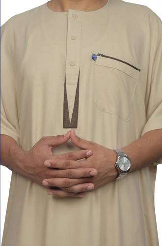 Linen jalabiya, blue, half sleeves, regular fit, width 32, model 4152