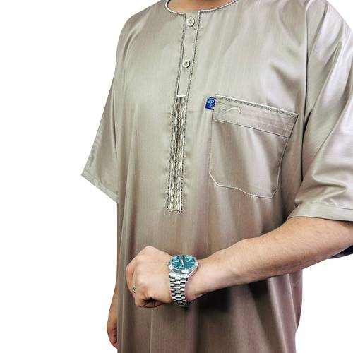 Blue Plaster Jalabiya - Half Sleeves Embroidered - Width 28 - Model 4293