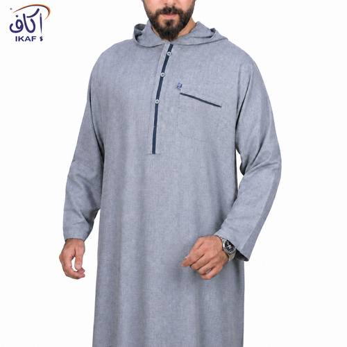 ثوب كتان كم طويل رجالي مع قبعة متصلة عرض28 موديل 24415