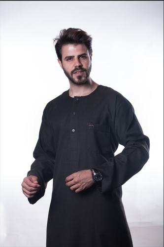 Long-sleeved blue winter jalabiya - with a separate hat - Model 4642
