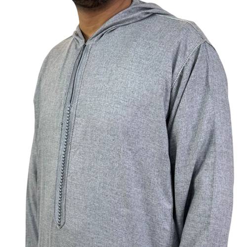 High-end Moroccan linen djellaba, embroidered, long sleeves, men's model 010