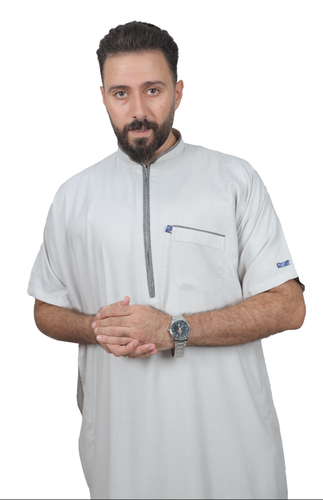 Linen jalabiya, half sleeves, zippered collar, width 28, model 4420