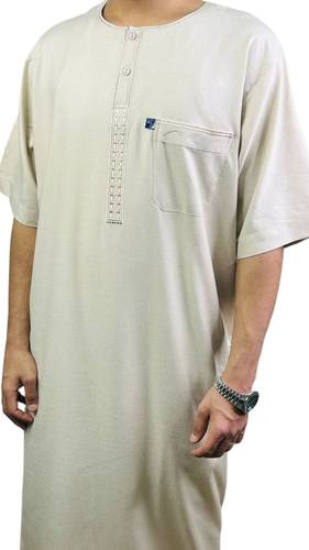 Linen jalabiya, half sleeves - Akaaf Blue - Width 24 - Model 4735