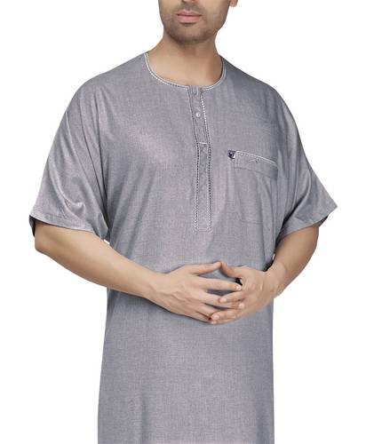 Men's high-quality linen jalabiya, half-sleeve, embroidered, model 492