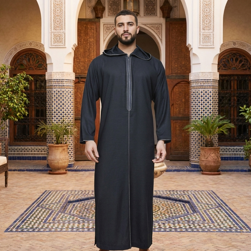 High-quality Moroccan linen djellaba, long sleeves, men's model 008
