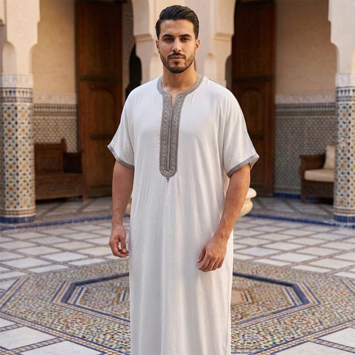 جلابيه كتان راقي  مغربي نص كم رجالي  موديل 024