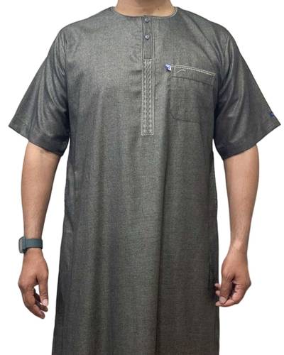 High-quality linen jalabiya, half-sleeve, embroidered, width 24, men's, 256