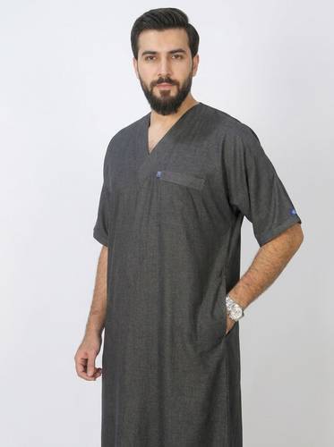 ثوب كتان رجالي رقبة سبعة عرض24 موديل 54149