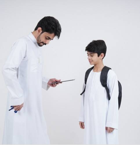 جلابية اكاف عماني شبابي كم طويل ابيض 