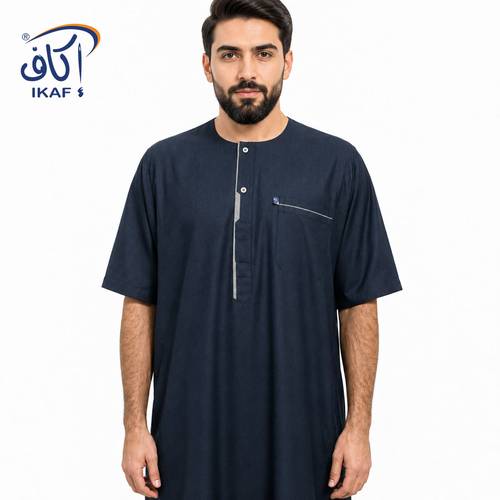  ثوب كتان رجاي نص كم سادة  -عرض 28 - موديل 24904