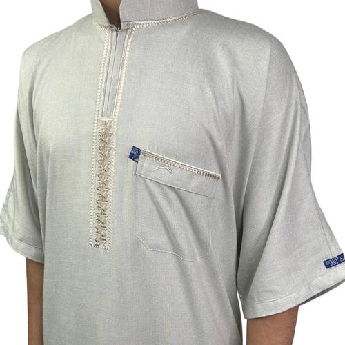 Linen jalabiya, half sleeves - collar and zipper - model 4032
