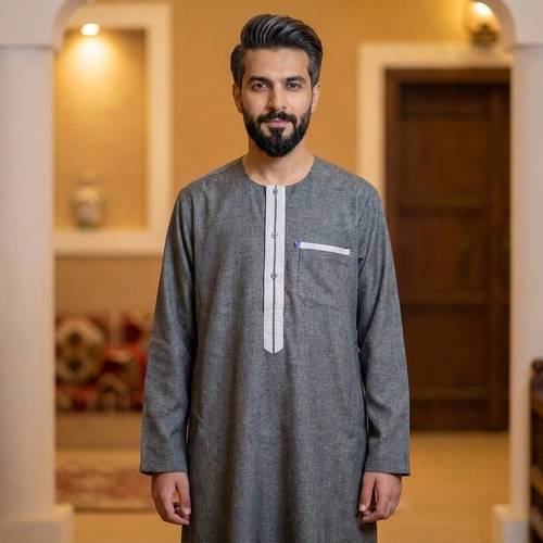 جلابيه كتان راقي نص كم رجالي موديل 563