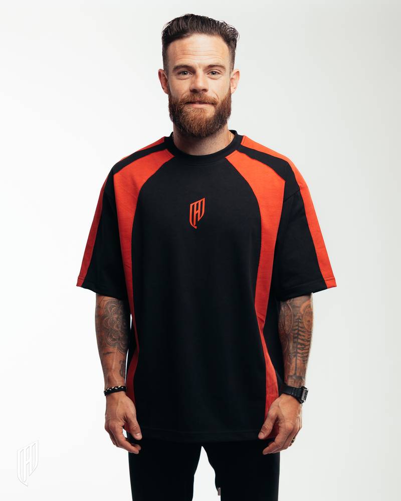 BLACK RED STRIPES OVERSIZE T-SHIRT
