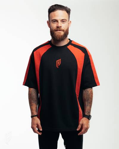 BLACK RED STRIPES OVERSIZE T-SHIRT - XL