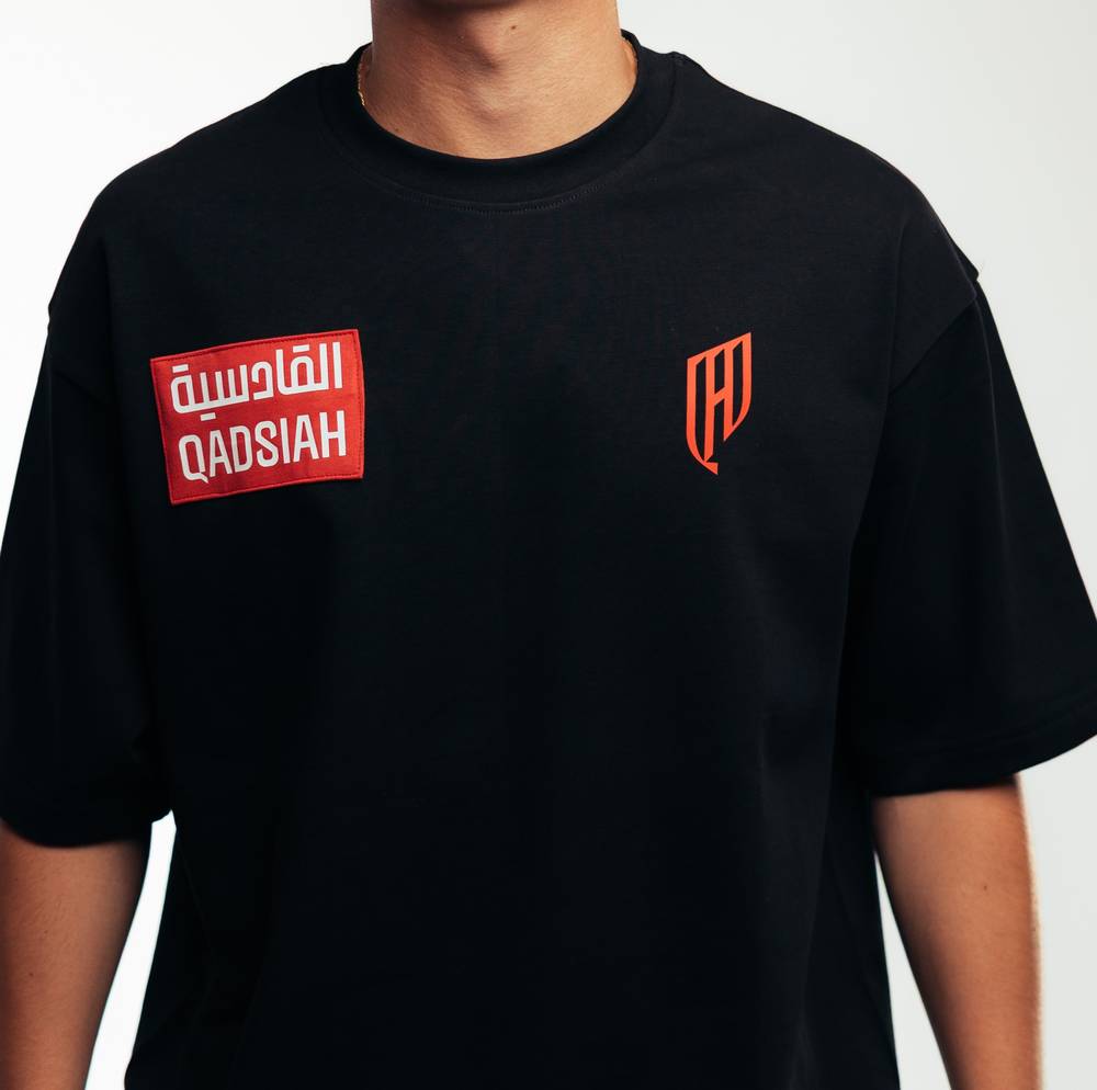 BLACK OVERSIZE SQUARE QADSIAH DESIGN T-SHIRT