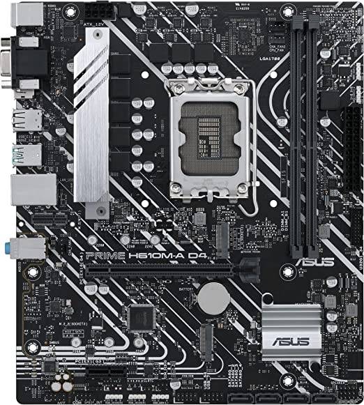 Intel H610 (LGA 1700) mic-ATX motherboard with DDR4, dual M.2 slots, Intel 1 Gb Ethernet, DisplayPort, HDMI, USB 3.2 Gen 2 ports, SATA 6 Gbps, Addressable Gen 2 headers, and Aura Sync