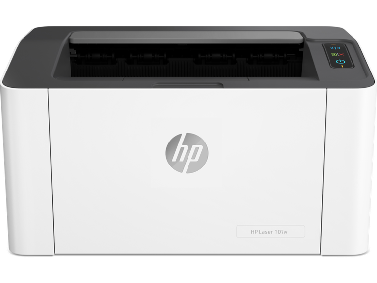 طابعة اتش بي ليزر 107W مكتبية لاسلكية أحادية الطباعة تطبع حتى 21 صفحة بالدقيقة, أبيض