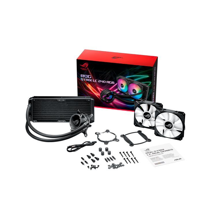 اسوس روج استريكس مبرد وحدة المعالجة المركزية السائل LC 240 متعدد الامكانات مع Aura Sync ومراوح ROG ثنائية مشعة RGB قابلة للتحكم بحجم 120 مم