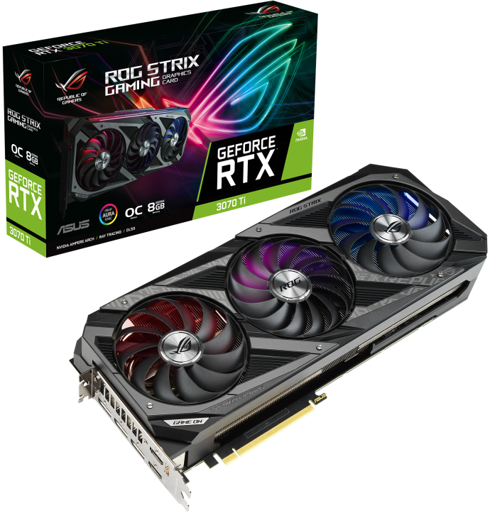 اسوس روج استريكس كرت شاشة للألعاب GeForce RTX 3070 Ti, الذاكرة 8GB GDDR6X, ذاكرة الواجهة256بت, تصميم مصقول مع أداء حراري يتصدر الرسم البياني, ثلاث مراوح