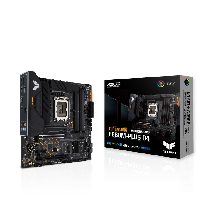 MB ASUS TUF Gaming B660M-PLUS D4 mATX , PCIe 5.0 support, DDR4 5333 (OC), Dual PCIe 4.0 M.2 Slots with Flexible Heatsink, Realtek 2.5Gb Ethernet, Aura Sync, Two-way AI Noise Cancelation