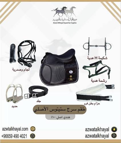 طقم سرج ستيتوس ( جلد ) اسود مخطط