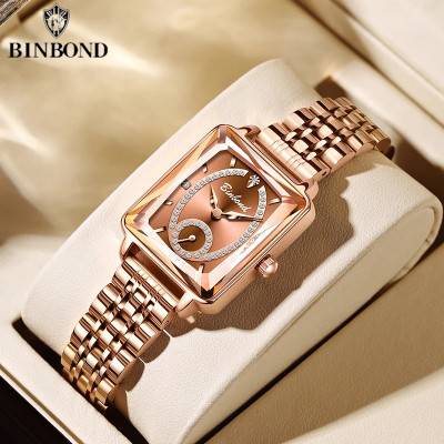 BINBOND ساعة نسائية جديدة جودة عالية تصميم مجوهرات أنيقة مقاوم للماء ساعة كوارتز فاخرة ارتفع الذهب السيدات ساعة Reloj Mujer