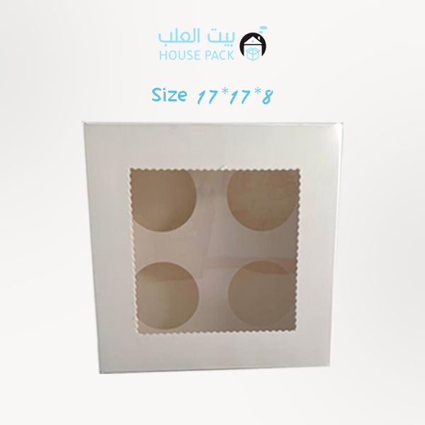 علب كيك كرتون ابيض تقسيم 4 مقاس 17سم*17سم*8سم