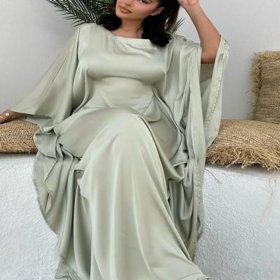 فستان حفلات إسلامي متواضع بأكمام خفافيش طويل للنساء بتصميم قفطان أنيق