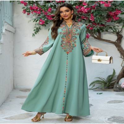 عباية فستان طويلة مطرزة بتصميم فيستدوس لارجوس للنساء بتقنيات الحياكة الإسلامية العربية