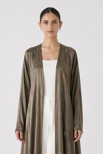 Oliver Green Modal Abaya with Tonal Artisanal Sequin & Bead Work