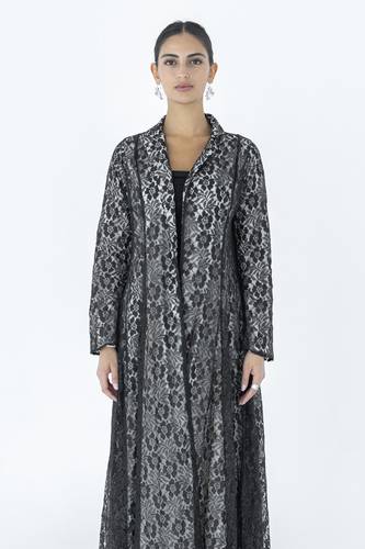 White lining lace Abaya