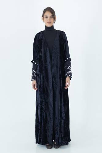 Blackish Blue Abaya  with Silver Nagda