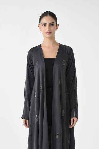 Grey Modal Abaya with Tonal Artisanal Sequin & Bead Work
