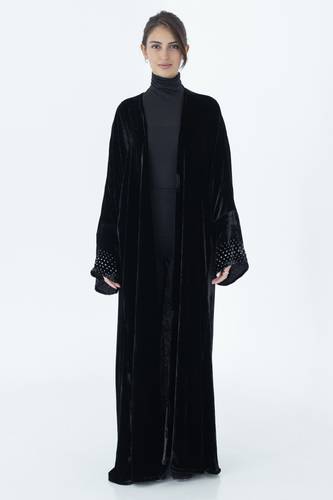 Black Strass Velvet Abaya