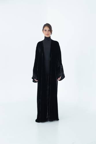 Black Strass Velvet Abaya