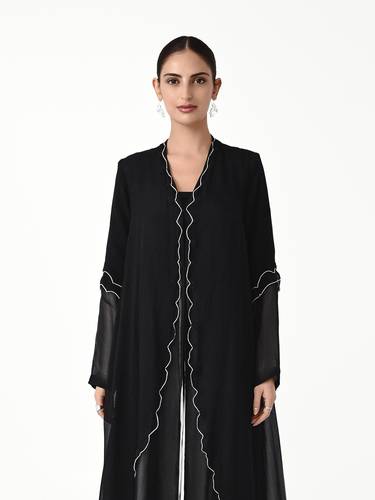 Black Organza Overlay Abaya with White Underlayer