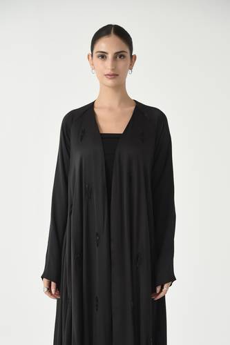 Black Modal Abaya with Black Artisanal Sequin & Bead Work