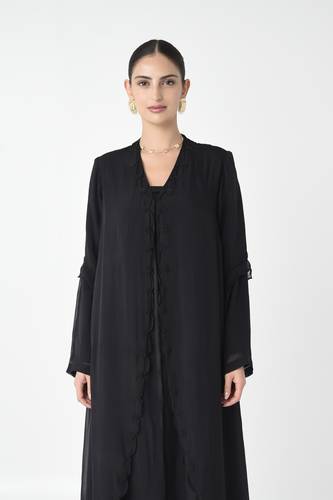 Black Organza Overlay Abaya with Black Underlayer
