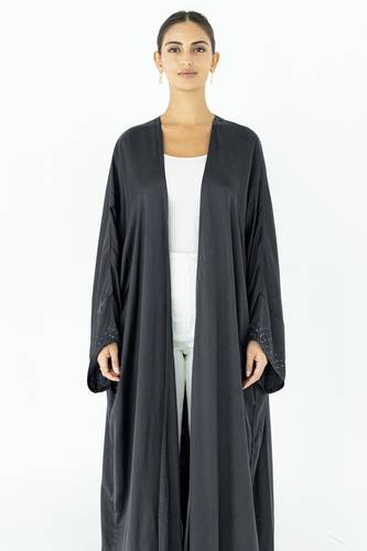 Black strass Silk Abaya 