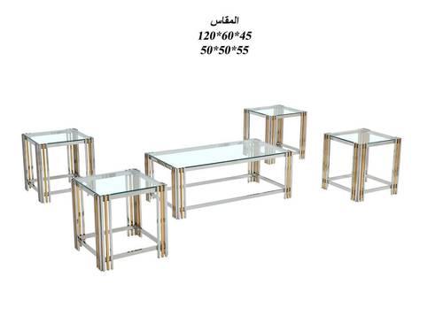 طقم استيل زجاج  فضي وذهبي4+1