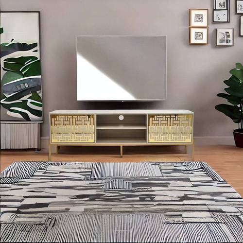 وحدة تلفزيون أبيض - ذهبى 160×40×55 سم