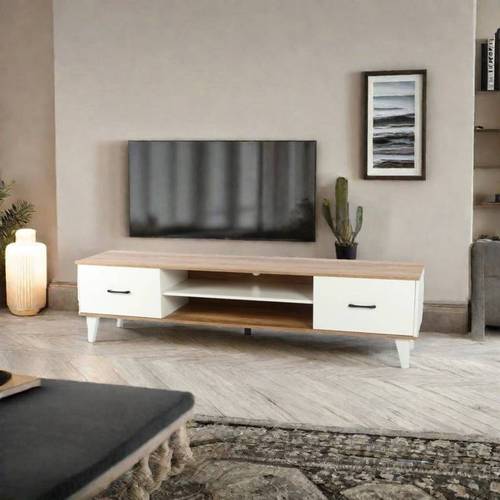 وحدة تلفزيون بنى فاتح +ابيض 200×40×45سم