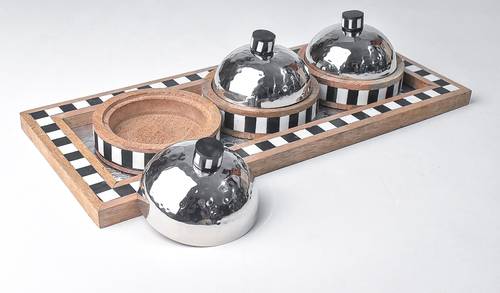 Tray With 3 Bowl - Silver