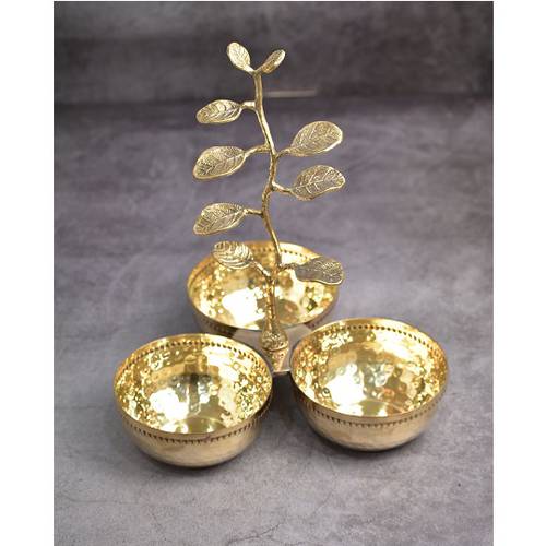 Golden Copper 3 Pot Stand -Leaves Shapes 