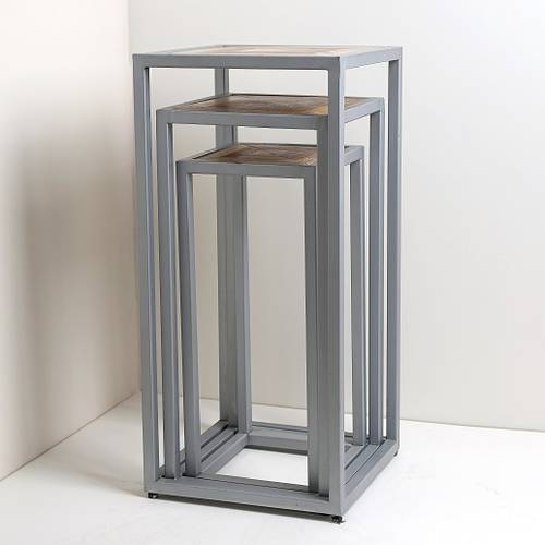Wooden table set with stainless steel base