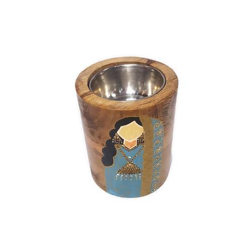 Round wooden incense burner - blue - medium