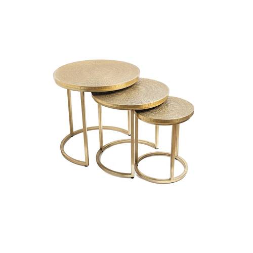 Wood and brass table set of 3 pieces